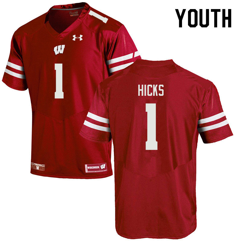 Wisconsin Badgers Youth #1 Faion Hicks NCAA Under Armour Authentic Red College Stitched Football Jersey SS40H77UV